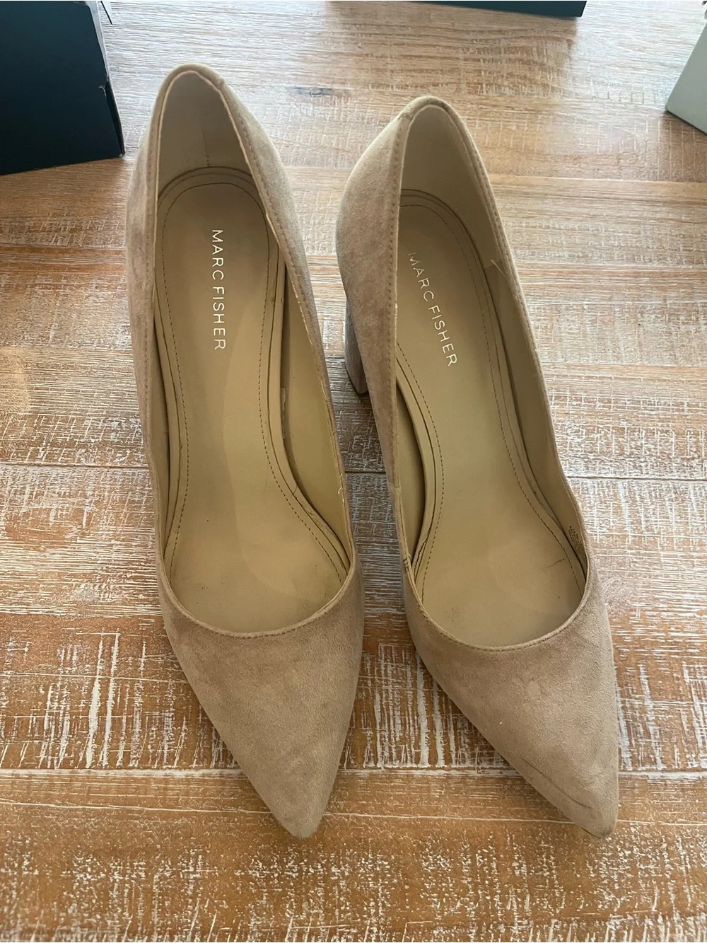 Marc Fisher nude suede pumps